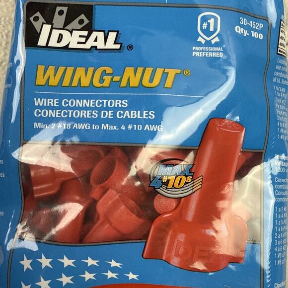 Ideal Industries Wing Nut Wire Connector Red Copper 30-452P (100 Count) - Picture 3 of 8